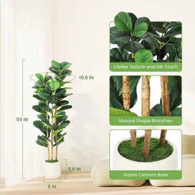Obrázek produktu pro Umělá rostlina Fikus lyrata (Ficus Lyrata), 150 cm - bílá – Realistická pokojová rostlina do interiéru, kanceláře a na terasu, nevyžaduje péči