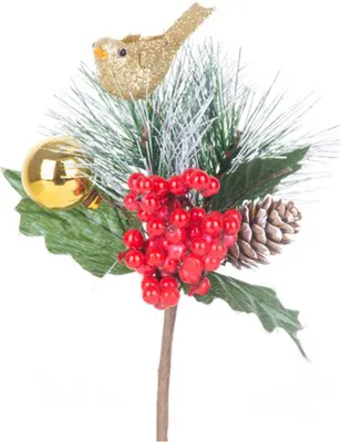 Produktbild von Weihnachtszweig MAGICHOME, mit einem Vogel, Rot-Gold, 16 cm
