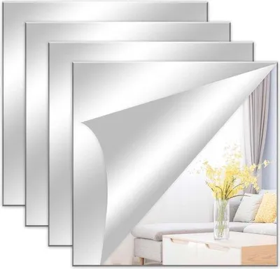 Image de 4 feuilles de miroir autocollantes, miroirs muraux, miroirs autocollants, miroirs autocollants, salle de bains, extérieur.