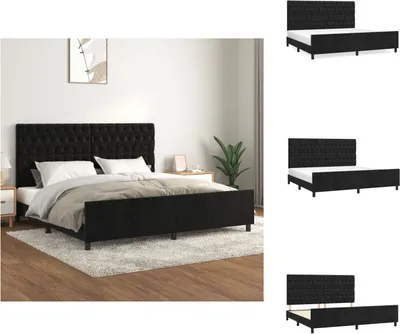Image de vidaXL Cadre de lit avec tête de lit Noir 200x200 cm Velours - Lits & sommiers