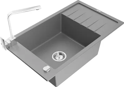 Image de Mexen Elias évier 1 bac en granit avec égouttoir et mitigeur Rita, Gris - 6511-71-670300-00