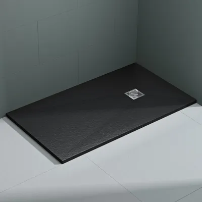 Produktbild von Mai & Mai Duschwanne 90x140x3cm Duschtasse aus Mineralguss Mineralgusswan Anthrazit Rechteckig DIN-Anschlüsse Geoma09