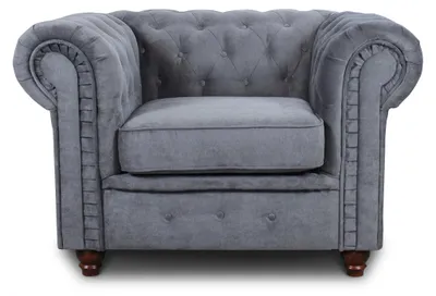 Produktbild von Sessel Chesterfield Asti - Couch, Couchgarnitur, Couchsessel, Loungesessel, Stühl, Holzfüße - Glamour Design (Grau (Capri 09))