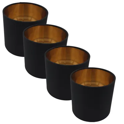 Produktbild von 4 Stück Lampenschirme E14 Ø12cm Durchmesser Schwarz Gold Rund Retro Vintage Stofflampenschirm Leuchtenschirm Textilschirm Ersatzschirm Leinenschirm