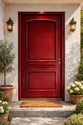 Immagine prodotto di Porta d'ingresso in legno pieno con carena rossa porpora, H.215xL.90 cm, lato tavolo P. sinistra, GD MENUISERIES