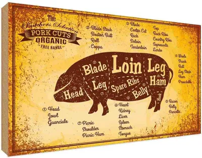 Produktbild von vianmo Holzschild 30x40 cm Pork cuts organic Metzgerei Hofladen Marktstand Laden