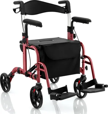 Produktbild von 2-in-1 Rollator & Transportstuhl, Rot, Faltbar