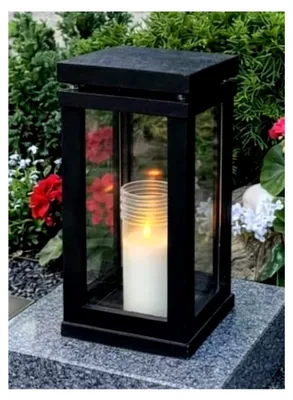 Produktbild von Grablampe Elegance Premium XL Massiv Schwarz Grabschmuck Grablaterne Grablicht Grabkerze Grableuchte Lampe Laterne Licht Kerze Grabdeko Garten