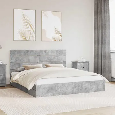 Zdjęcie produktu dla Maison Exclusive - Łóżko z pojemnikiem, kolor betonowy, 200 x 200 cm, płyta wiórowa