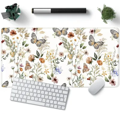 Produktbild von Große, weiße Mauspad mit Blumenmuster, 80 x 40 cm