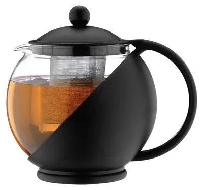 Theepot 1,2 L, 4-6 Tassen, Glas/Kunststoff, Schwarz