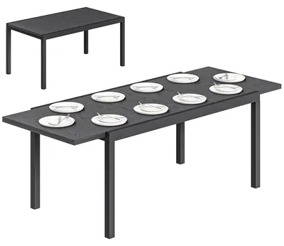Produktbild von Ausziehbarer Gartentisch Aluminium Holzoptik, 154-214x85 cm, 8-10 Pers., Anthrazit, verstellbare Fš¹?e, wetterfest