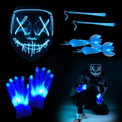 Leuchtendes Halloween-Masken-Set mit LED-Handschuhen