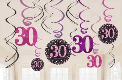 Produktbild von Amscan amscan 9900597 Glitzernde rosa Wirbel-Dekorationen zum 30. Geburtstag (12 Stück) ? 1 Packung, Rose