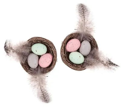Imagen del producto de MINI-VOGELNESTER: Nido decorativo para pájaros, con huevos de Pascua y plumas. Pack de 2 unidades