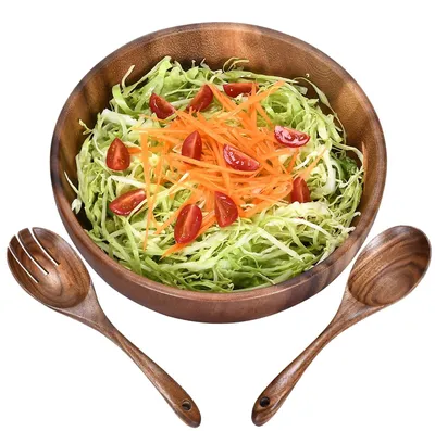 Akazienholz-Salatschüssel 24 cm handgefertigt mit Servierlöffel