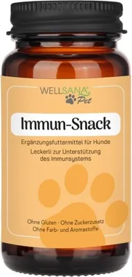 Produktbild von Wellsana® Immun-Snack | Hunde Nahrungsergänzungsmittel | Multivitamin Hundeleckerlis mit Vitamin B Komplex, Biotin, Vitamin A & C, Zink & Eisen | 50 Leckerlis