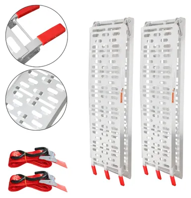 Productafbeelding van Ikodm 2x oprijplaat, 226 cm, inklapbaar, aluminium laadrampen, draagvermogen 340 kg, antislip, geschikt voor motor, quad, grasmaaier, aanhanger, garage, werkplaats