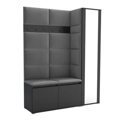Produktbild von Garderobe LUTON 7 BLACK 33 - Farbe: schwarz, moderne Garderobe 40x145x186 cm, funktionelle Lösung für den Flur, Garderobe, Möbel für den Flur,