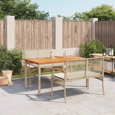 Produktbild von Design 3-tlg. Garten-Essgruppe mit Kissen Beige Poly Rattan, Gartenmöbel-Sets 2024 Neu