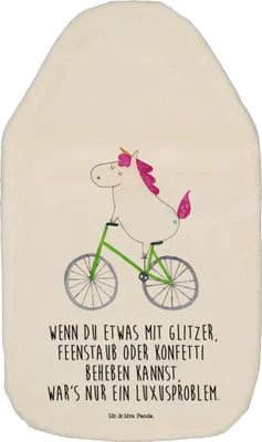 Produktbild von Mr. & Mrs. Panda Wärmflasche Einhorn Radfahrer - Weiß - Geschenk, Einhörner, Konfetti, mit Bezug, wärmebeutel, Unicorn, heizflasche, Wärmekissen, Bike, naturkautschuk