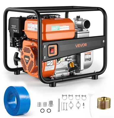 Produktbild von VEVOR Wasserpumpe Benzin 158 GPM, 2 Zoll Schmutzwasserpumpe 7 PS Motorpumpe Tragbar mit 7,62 m Förderschlauch & Gusseisenlaufrad Wasserförderpumpe für Bewässerung Entwässerung Baustellen Teiche