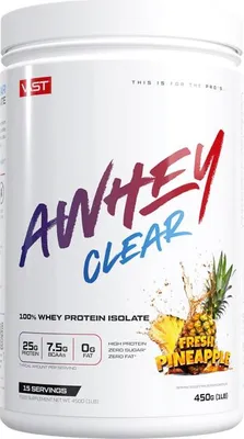 Produktbild von VAST Sports AWHEY Clear, Puder, Molkenprotein isoliert, Ananas, L-Alanin, L-Arginin, L-Asparaginsäure, L-Cystein, L-Glutaminsäure, L-Glutamin, L-Glycin,..., 25 g, 104 kcal
