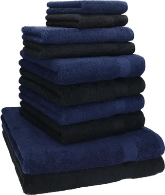 Produktbild von Betz 10-tlg. Handtuch-Set PREMIUM CLASSIC 2 Duschtücher 4 Handtücher 2 Gästetücher 2 Seiftücher  Farbe: dunkelblau & schwarz