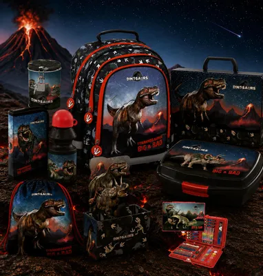 Produktbild von 9in1 Dinosaurier SCHULRUCKSACK SCHULRANZEN Set Ranzen Federmäppchen Turnbeutel fur jungen T-REX DINO Tyrannosaurus, KI-generiertes Bild