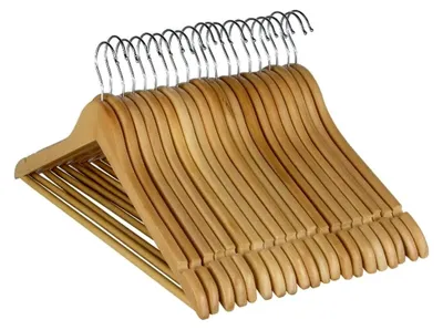 Produktbild von 20 Stück Holz Kleiderbügel Holzbügel Gaderobenbügel mit Hosensteg Hosenstange Hosenbügel + drehbarer Haken