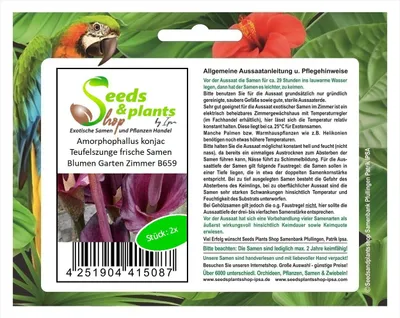Produktbild von 2x Amorphophallus konjac Teufelszunge frische Samen Blumen Garten Zimmer B659
