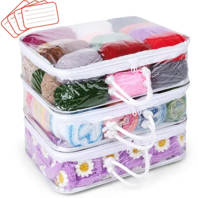 Productafbeelding van 3 stuks transparante opbergtas, medium, wit, 40 x 30 x 10 cm