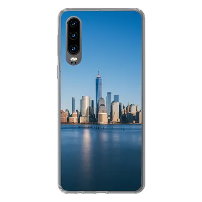 Produktbild von MuchoWow® Handyhülle Schutzhülle Hülle für Huawei P30 New York - Skyline - Blau Silikon Softcase Handy Hülle - Kartenbesitzer