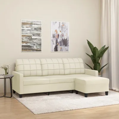 Produktbild von vidaXL 3-Sitzer-Sofa mit Hocker Creme 180 cm Kunstleder