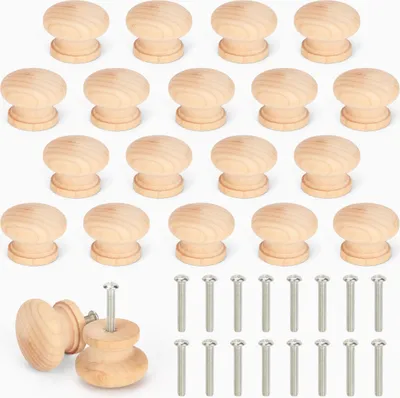 Produktbild von BELLE VOUS Runde Möbelknöpfe Türknauf aus Holz (20er Pack) - Knauf für Schrank - Schubladenknöpfe Holzgriffe für Schränke - Unbehandelte Türknöpfe mit