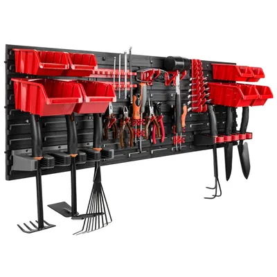 Produktbild von Wandregal 115 x 39 cm Werkzeughalter Gerätehalter Stapelboxen Kunststoff rot