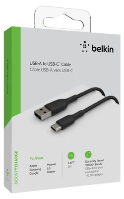 Produktbild von Belkin USB-C/USB-A Kabel      2m ummantelt, schwarz  CAB002bt2MBK