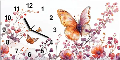Produktbild von Wanduhr aus Glas mit Motiv Blumen und Schmetterlinge- 60 x 30 cm - inkl. Aufhängesystem
