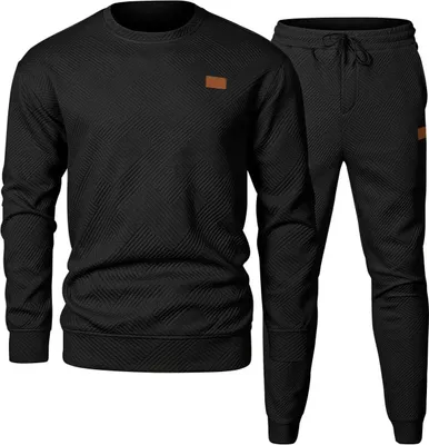 Obrázek produktu pro ASKSA Pánský teplákový oblek Tracksuit Set svetr mikina posádky s kapucí a sportovní kalhoty 2 kusy volnočasového obleku,černá,2XL