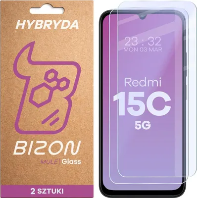 Produktbild von 2x Flexibles Hybridglas für Xiaomi Redmi 15C 5G, Bizon Glass Mule Duo