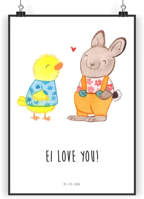 Produktbild von Mr. & Mrs. Panda Bild Ostern Freundschaft DIN A3 - Weiß - Geschenk, Frühling, Osterhase, Plakat, Kunstdruck, Wanddekoration, wanddeko, Ostergeschenke, Osterküken, drucke