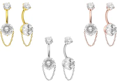 Produktbild von Bauchnabelpiercing Titan Bananabell mit Innengewinde EINGEFASSTE KRISTALLE + KETTE Silber Stablänge: 10mm