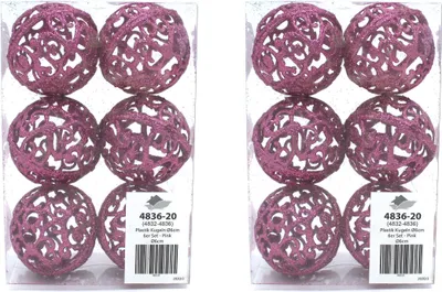Produktbild von Weihnachts-Kugel 6cm glitzer 2 Sets - 12 Kugeln pink