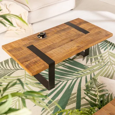 Produktbild von riess-ambiente Massiver Couchtisch IRON CRAFT 100cm braun natur Mangoholz schwarz Metall Beistelltisch Tisch