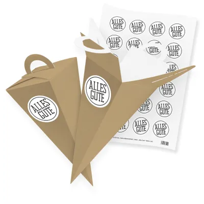 Produktbild von itenga SET V55 24x Geschenktüte Schultüte 21 cm Braun + Stickerbogen (Motiv 162)