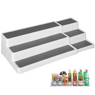 Image de Organiseur antidérapant à 3 étages pour placards de cuisine, 66 x 24,5 x 9 cm ; organiseur extensible pour placards de cuisine, salle de bains et coiffeuse