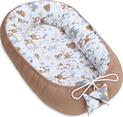 Immagine prodotto di Baby nest neonato 90x50 cm - bozzolo fatto a mano in cotone bifacciale con nido di cervo marrone