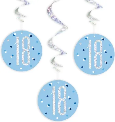 Produktbild von 6 Swirl Girlanden blau & silber Zahl 18
