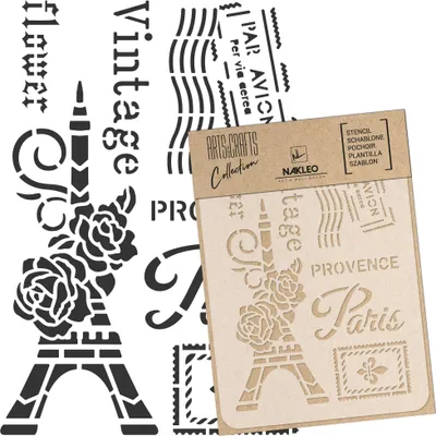 Produktbild von Malschablone für Handwerk A3 30x42cm, Paris Postkarte Frankreich Muster, Wiederverwendbare Kunststoff DIY & Scrapbooking Zeichenschablone