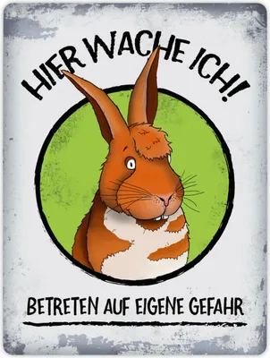 Produktbild von Metallschild XL mit Hase Comic Motiv und Spruch: Hier wache ich! Betreten ...